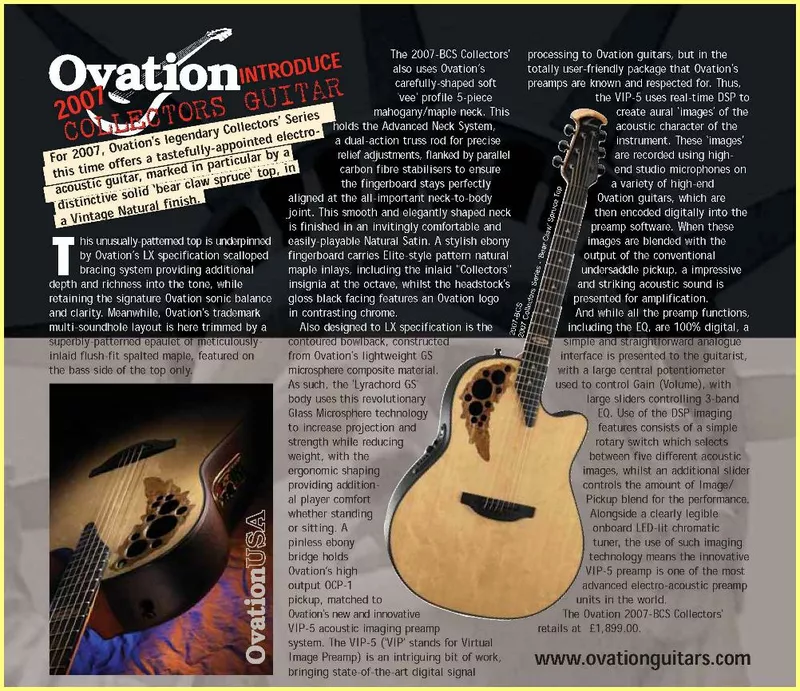 Ovation 2007 Collectors' Edition US Info Sheet | Ovation Tribute